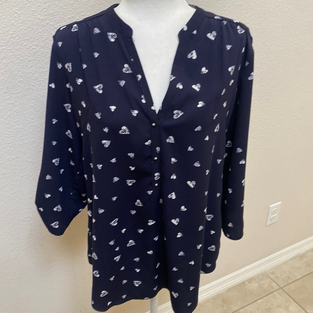 Paraphrase Navy & White Heart Blouse Size Medium